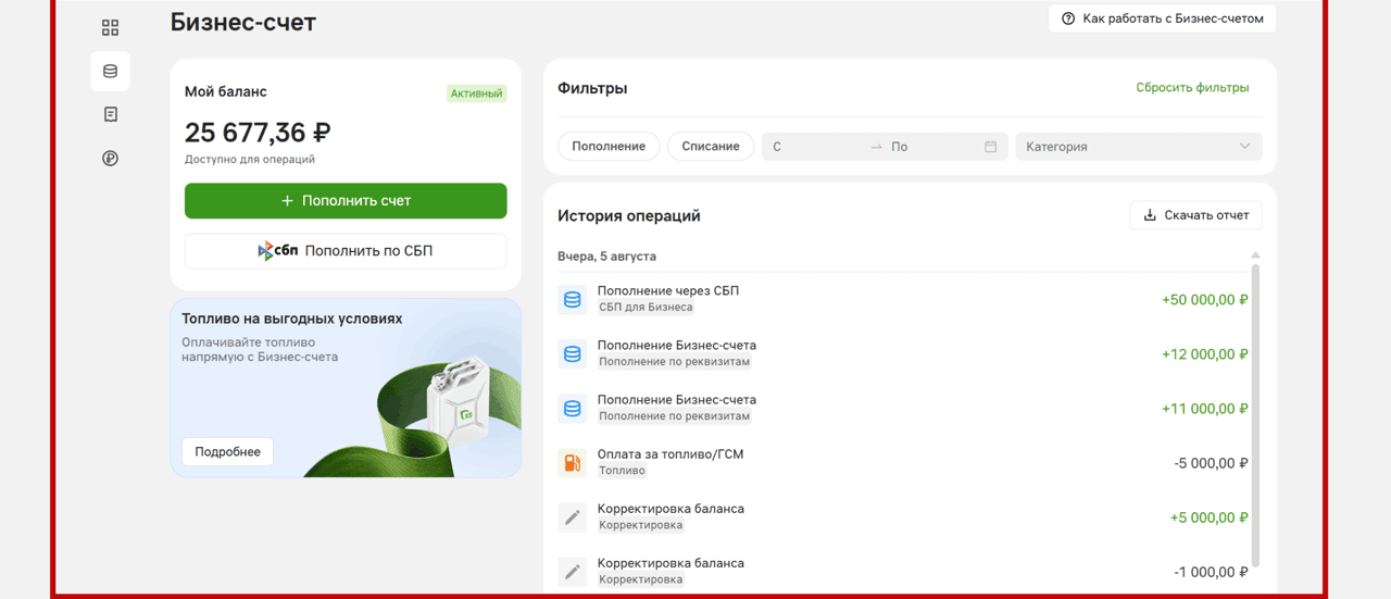 Верхнее меню на странице «Бизнес-счет»: «Размещение грузов», «Поиск грузов», «Услуги и сервисы», «Мои финансы», справа — «Баланс Бизнес-счета»